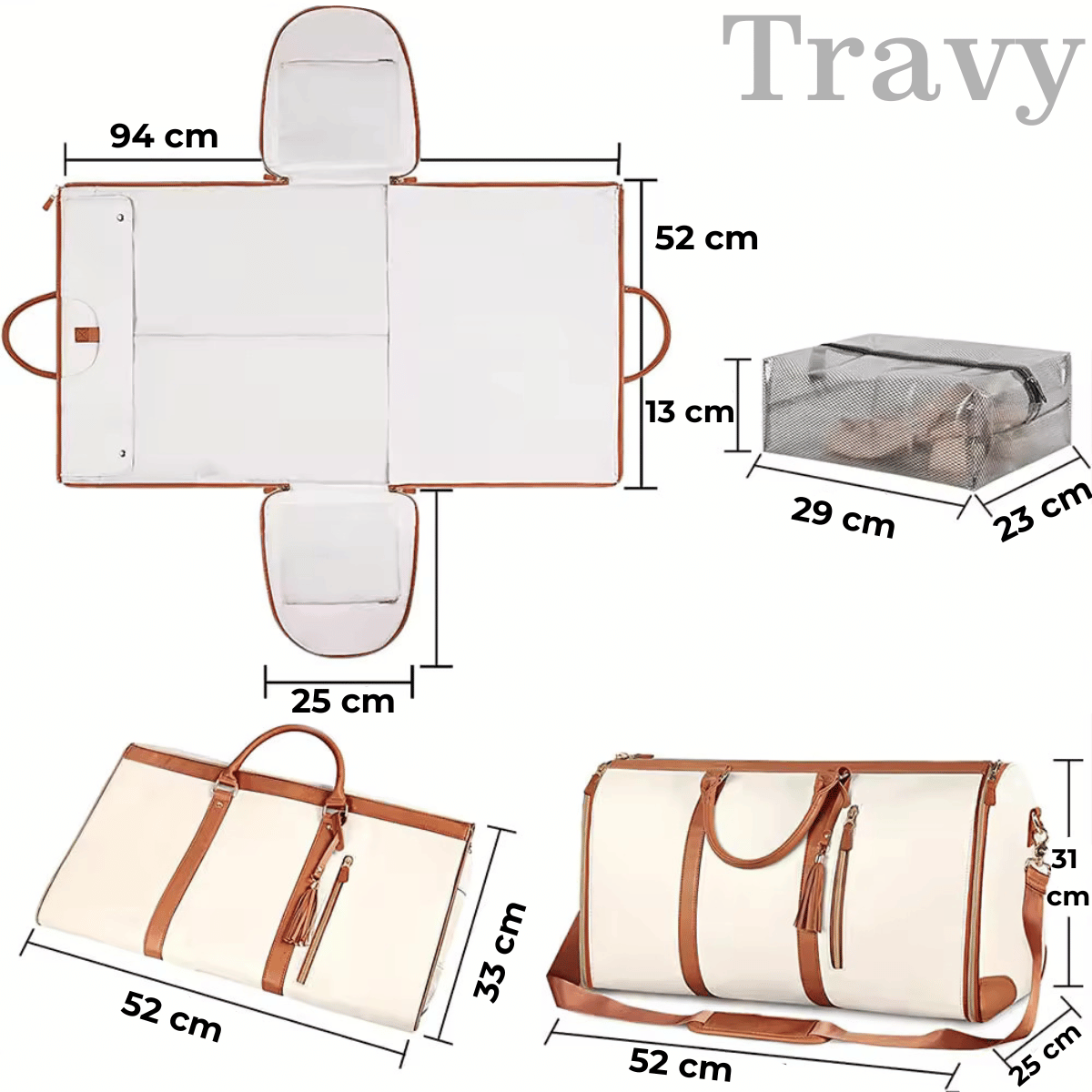 BORSA DA VIAGGIO PIEGHEVOLE BIANCA MISURE