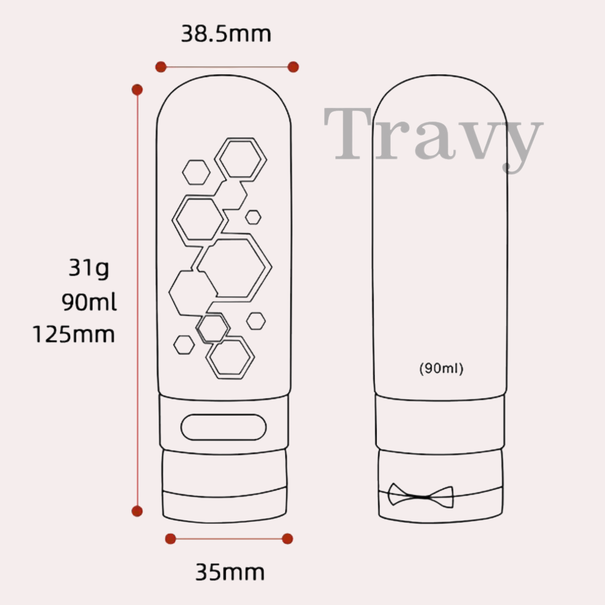 FLACONI RICARICABILI DA VIAGGIO  IN SILICONE CAPIENZA DA 90ML MISURE E PESO FLACONE